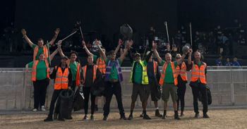 Crew By The Stage Cheering Cropped