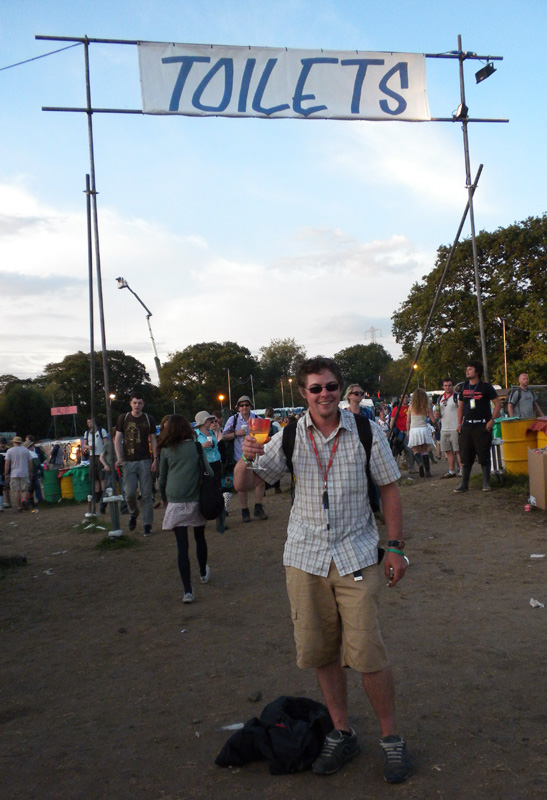 Rhys Williams keeping an eye on the toilets at Glastonbury Festival