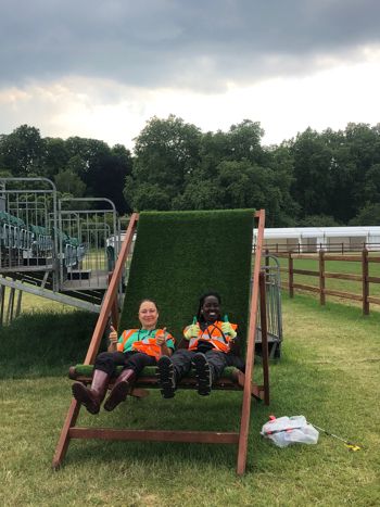 Althia And Anastasiia On Giant Chair