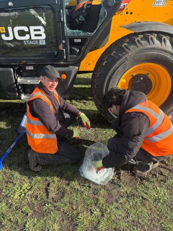 Dave & Agency Worker Clearing Up Broken Glass