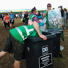 DC Site Services litter and recycling staff cleaning the Y Not Festival arena bins