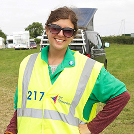 DC Site Services Traffic Management Staff parking the Glastonbury Festival campervans