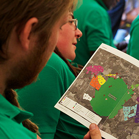 DC Site Services event staff in a briefing at the Glastonbury Festival