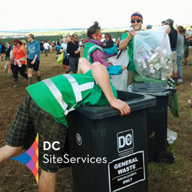 DC Site Services toilet and cleaning staff working in an event arena