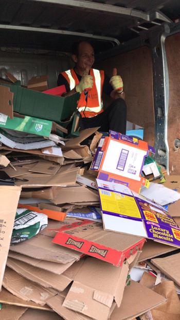 Dave In Van Full Of Cardboard