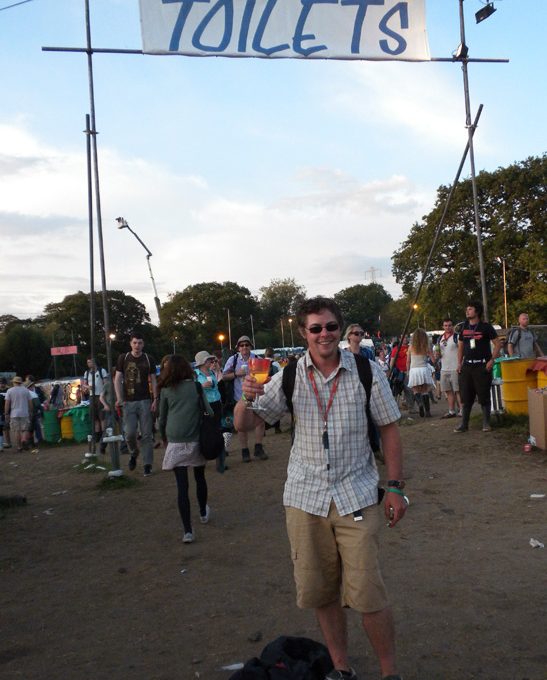 Rhys Williams keeping an eye on the toilets at Glastonbury Festival