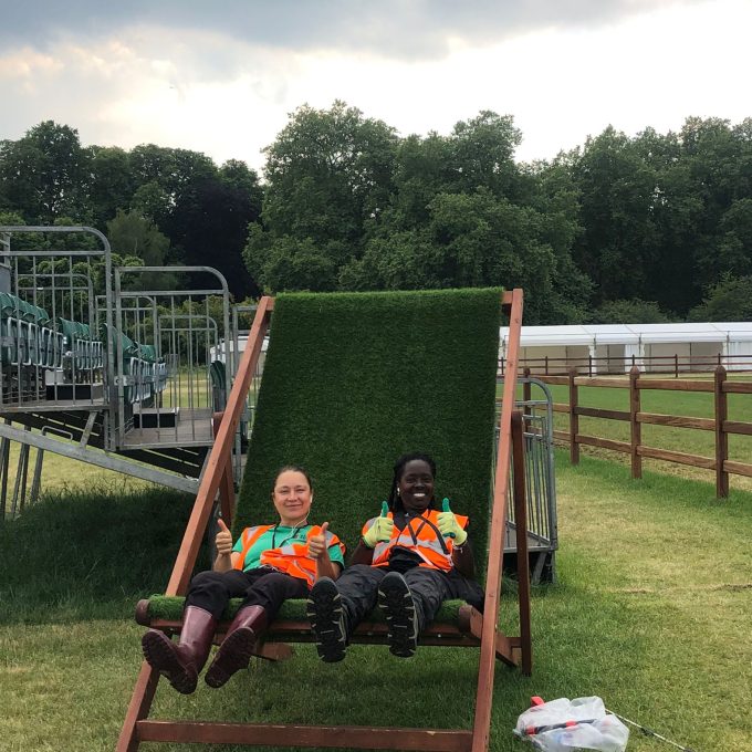 Althia And Anastasiia On Giant Chair