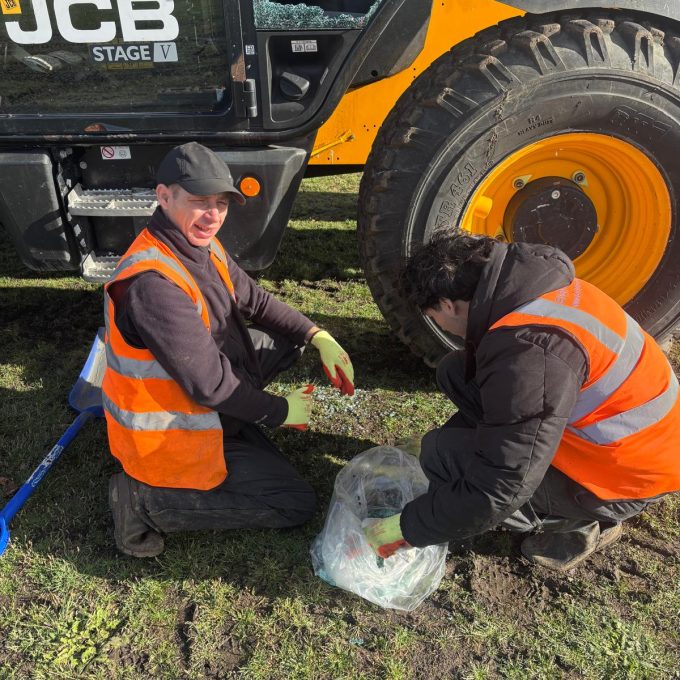 Dave & Agency Worker Clearing Up Broken Glass