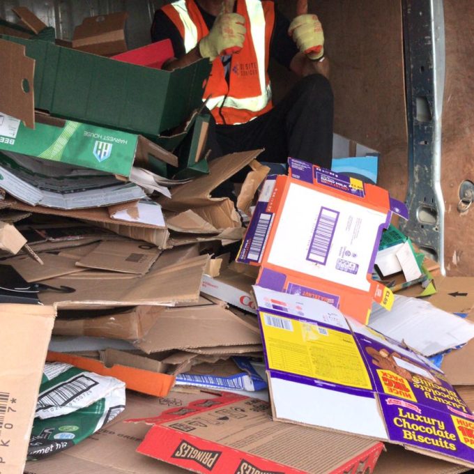 Dave In Van Full Of Cardboard