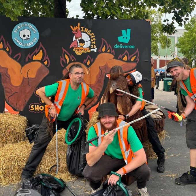John, Matt, Nathan And Olivia Posing By Sign Cropped